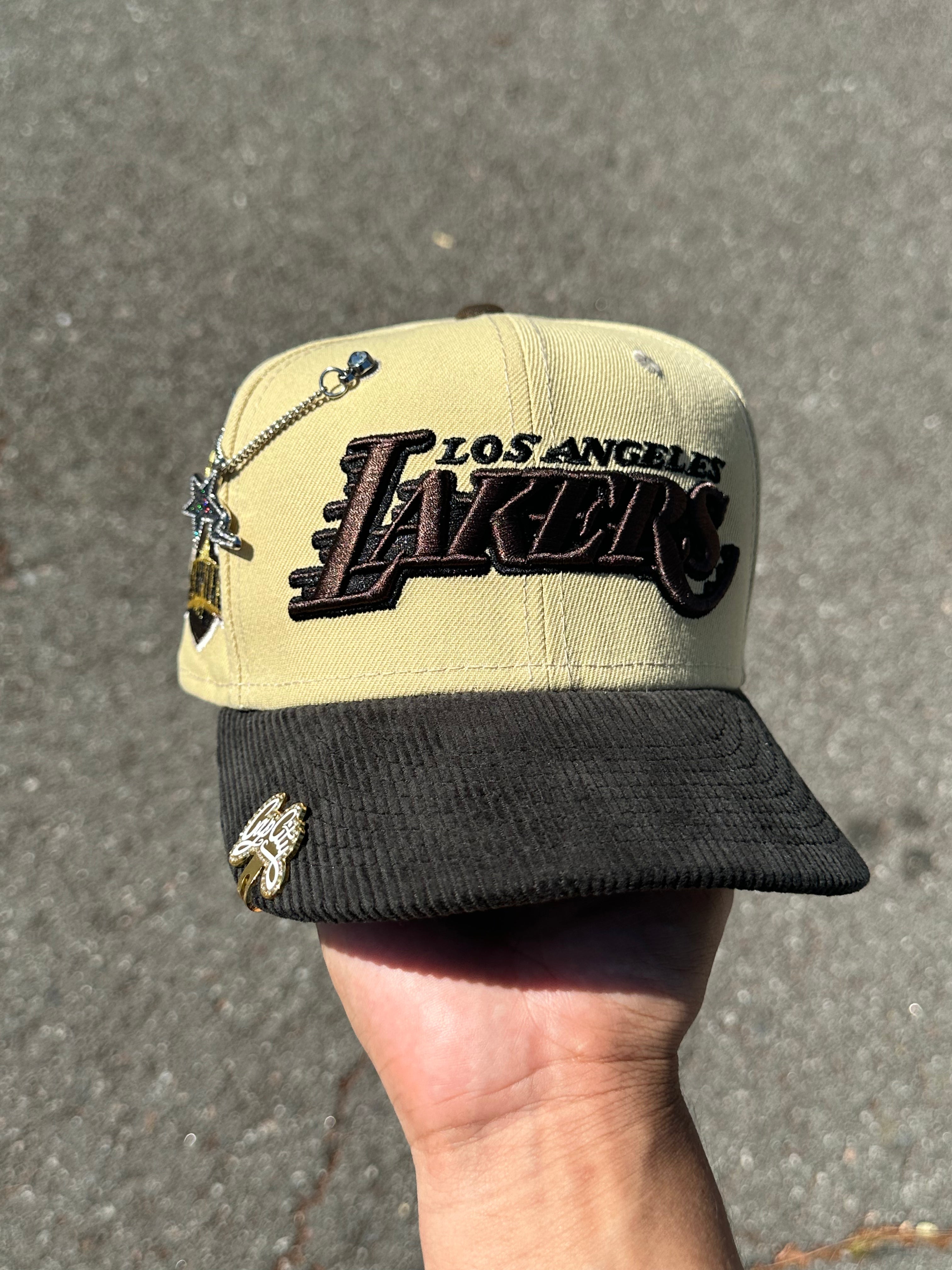 NEW ERA EXCLUSIVE 59FIFTY VEGAS GOLD/BLACK CORDUROY LOS ANGELES LAKERS  W/ 2020 NBA CHAMPIONSHIP SIDE PATCH