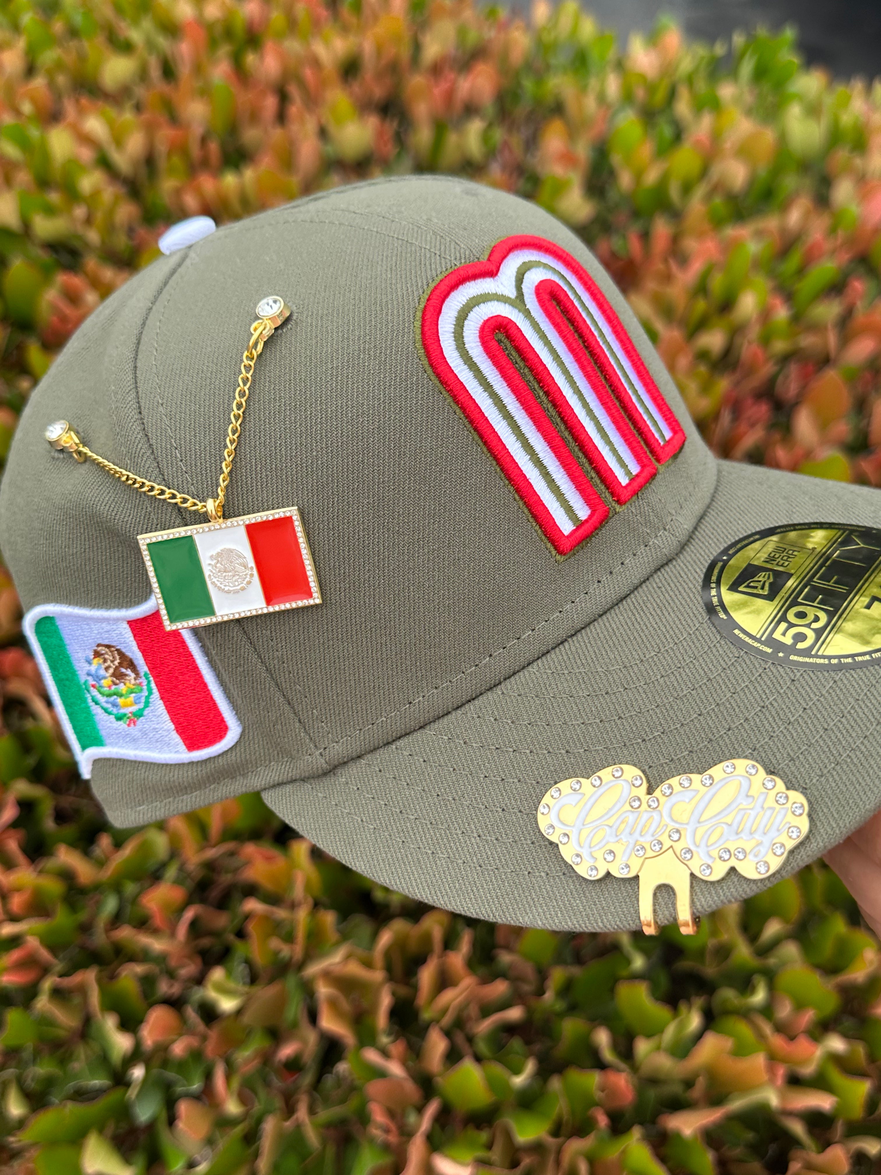 NEW ERA EXCLUSIVE 59FIFTY OLIVE GREEN MEXICO FITTED W/ MEXICO FLAG PATCH