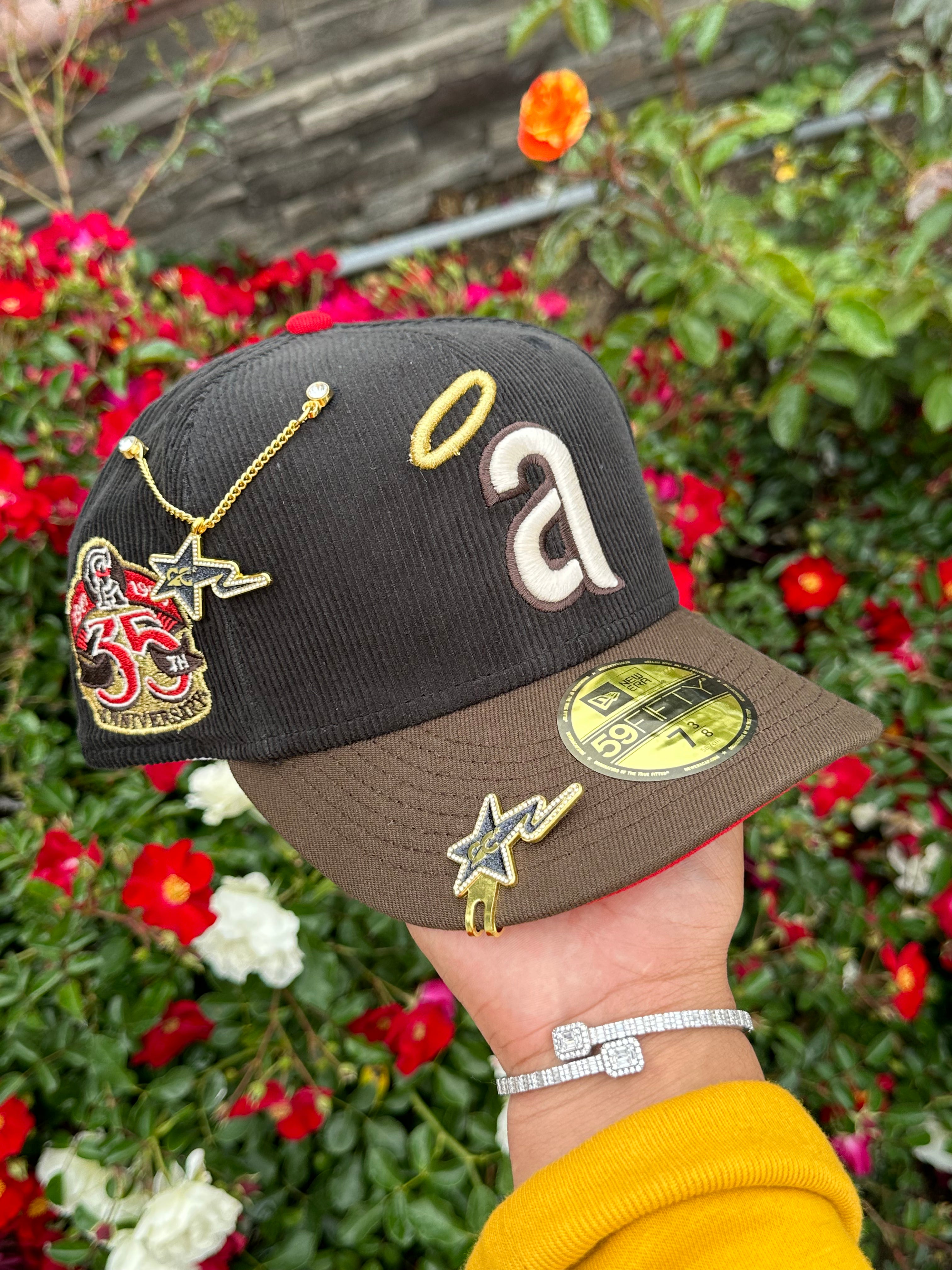 NEW ERA EXCLUSIVE 59FIFTY CALIFORNIA ANGELS TWO TONE BLACK CORDUROY/BROWN W 35TH ANNIVERSARY SIDE PATCH
