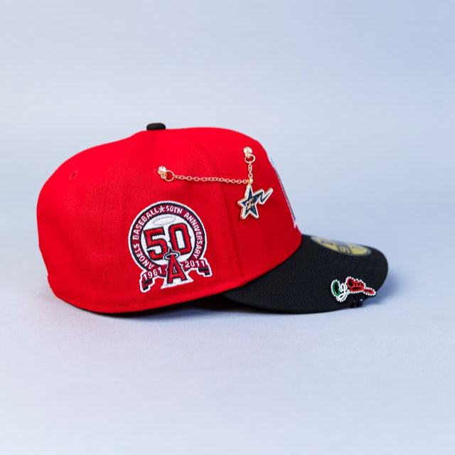 NEW ERA 59FIFTY LAVA RED/ BLACK ANAHEIM ANGELS W/ 50TH ANNIVERSARY SIDE PATCH