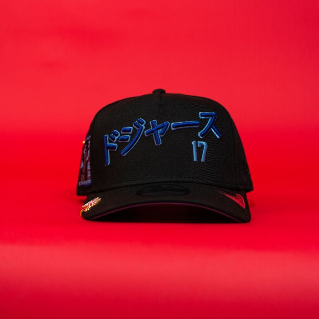 NEW ERA EXCLUSIVE 9FIFTY A-FRAME BLACK LOS ANGELES DODGERS JAPANESE SCRIPT W/ SHOHEI OHTANI 50-50 CLUB SIDE PATCH
