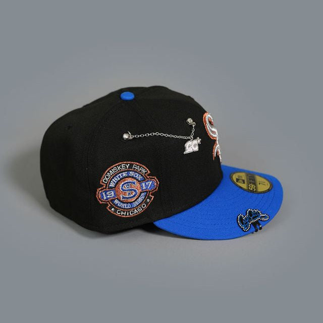 NEW ERA EXCLUSIVE 59FIFTY BLACK/ BLUE CHICAGO WHITE SOX W/ COMISKEY PARK SIDE PATCH