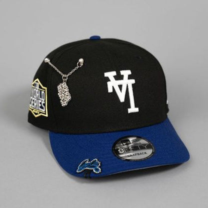 NEW ERA EXCLUSIVE 9FIFTY BLACK/ BLUE UPSIDE DOWN LOS ANGELES DODGERS SNAPBACK W/ 2020 WORLD SERIES SIDE PATCH