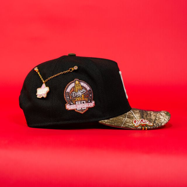 NEW ERA EXCLUSIVE 9FIFTY A-FRAME BLACK/ REALTREE LOS ANGELES DODGERS SNAPBACK W/ 60TH ANNIVERSARY SIDE PATCH