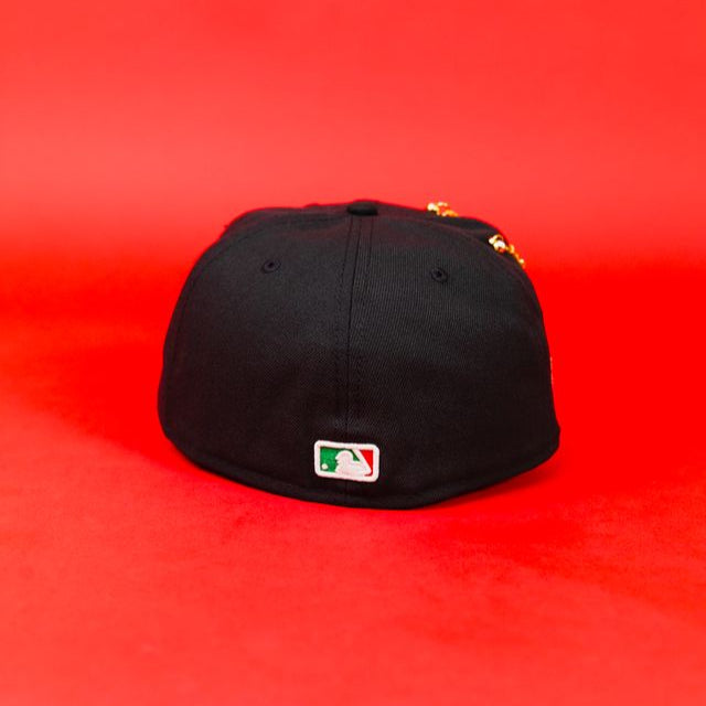 NEW ERA EXCLUSIVE 59FIFTY BLACK LOS ANGELES DODGERS SCRIPT W/ MEXICAN FLAG LOGO + MEXICO FLAG SIDE PATCH