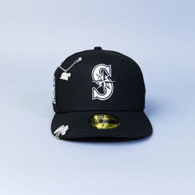 NEW ERA EXCLUSIVE 59FIFTY BLACK SEATTLE MARINERS W/ 40TH ANNIVERSARY SIDE PATCH