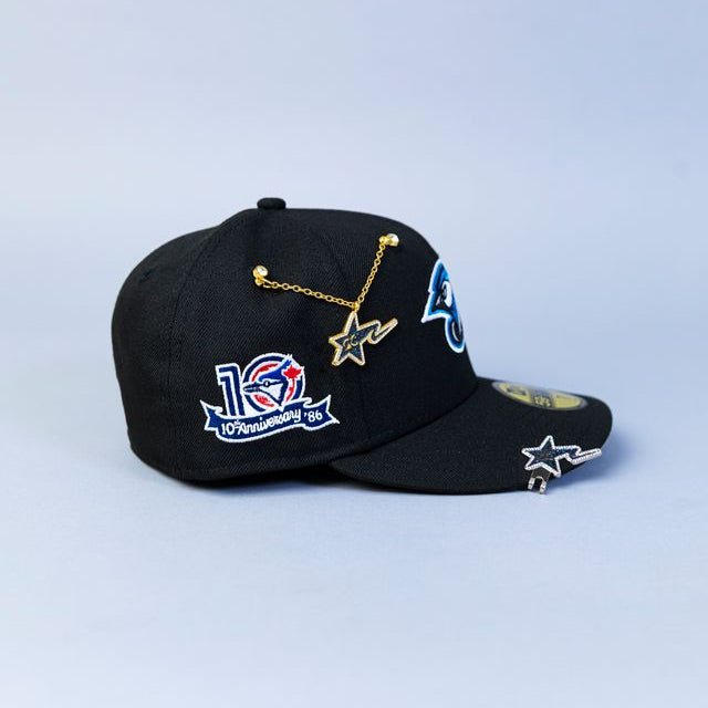 NEW ERA EXCLUSIVE 59FIFTY BLACK TORONTO BLUEJAYS W/ 10TH SEASON SIDE PATCH