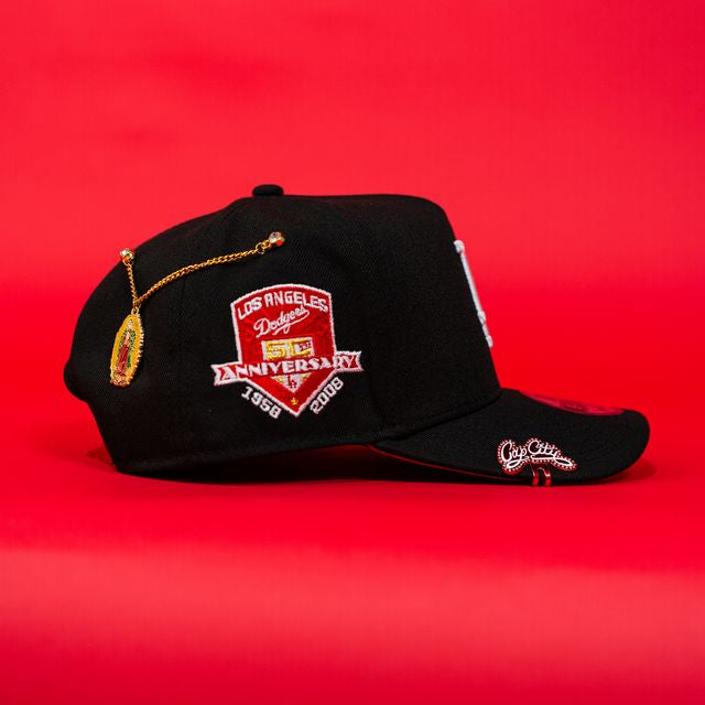 NEW ERA EXCLUSIVE 9FIFTY A-FRAME BLACK LOS ANGELES DODGERS SNAPBACK W/ 50TH ANNIVERSARY SIDE PATCH