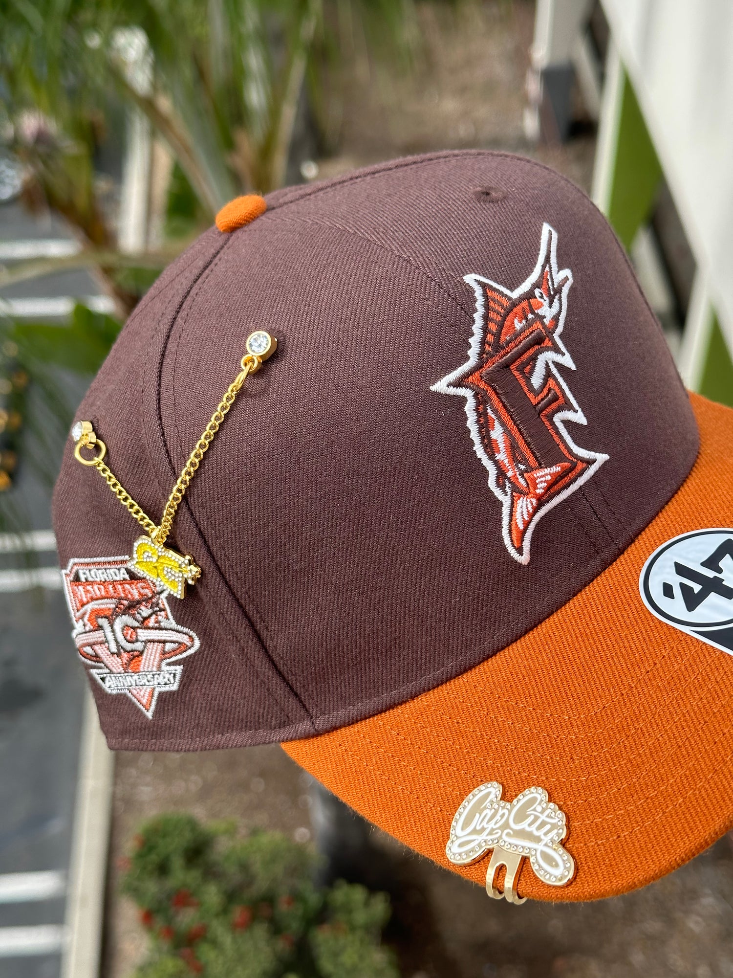 MOCHA/ORANGE FLORIDA MARLINS '47 CAPTAIN SNAPBACK W/ 10TH ANNIVERSARY PATCH