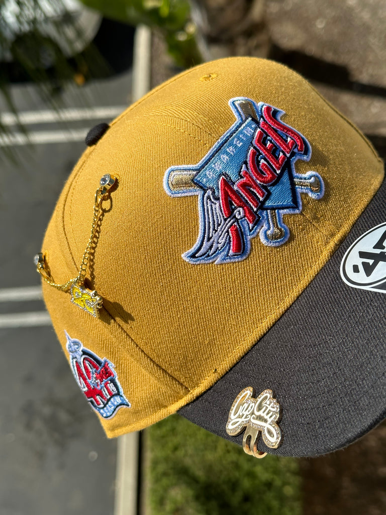 NEW* TAN/BLACK ANAHEIM ANGELS '47 CAPTAIN SNAPBACK W/ 40TH ANNIVERSARY PATCH (RED UV)