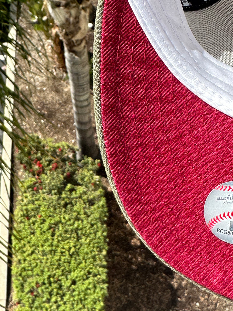 NEW ERA EXCLUSIVE 59FIFTY VEGAS GOLD ANAHEIM ANGELS W/ 50TH ANNIVERSARY PATCH (MAROON UV)