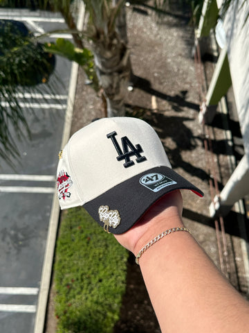 NEW* WHITE/BLACK LOS ANGELES DODGERS '47 MVP ADJUSTABLE SNAPBACK W/ 100TH ANNIVERSARY PATCH (RED UV)