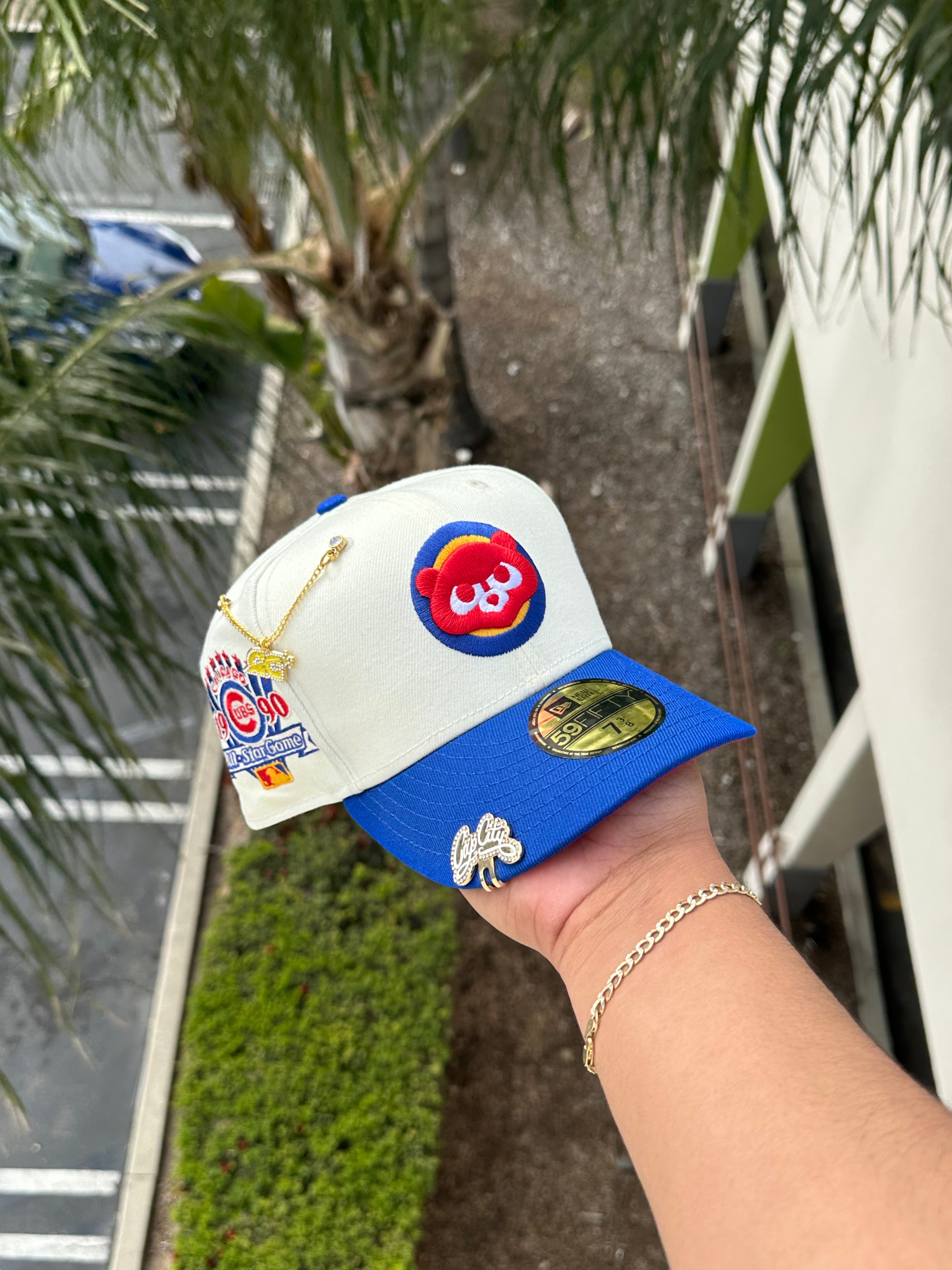 NEW ERA EXCLUSIVE 59FIFTY CHROME WHITE/BLUE CHICAGO CUBS W/ 1990 ALL STAR GAME PATCH