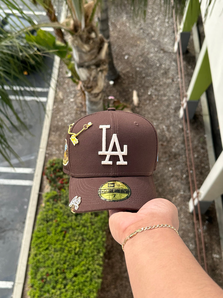 NEW ERA EXCLUSIVE 59FIFTY BROWN LOS ANGELES DODGERS W/ WORLD SERIES PATCH (ICY UV)