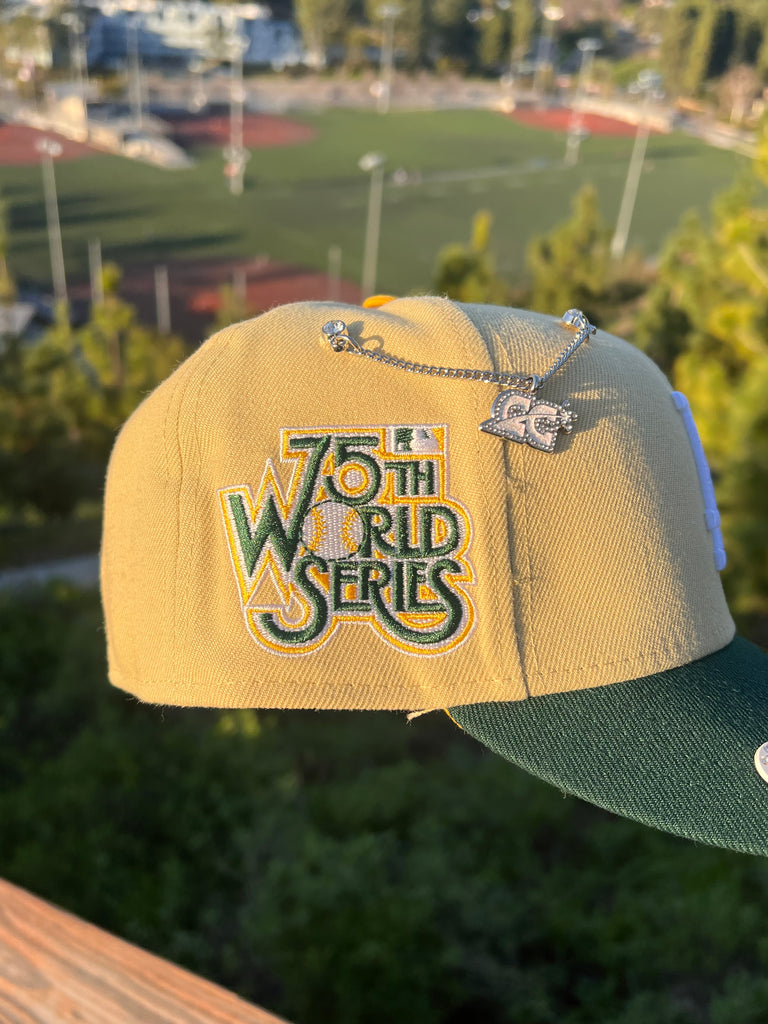 NEW ERA EXCLUSIVE 59FIFTY CREAM/FOREST GREEN LOS ANGELES DODGERS W/ 75TH WORLD SERIES PATCH (YELLOW UV)