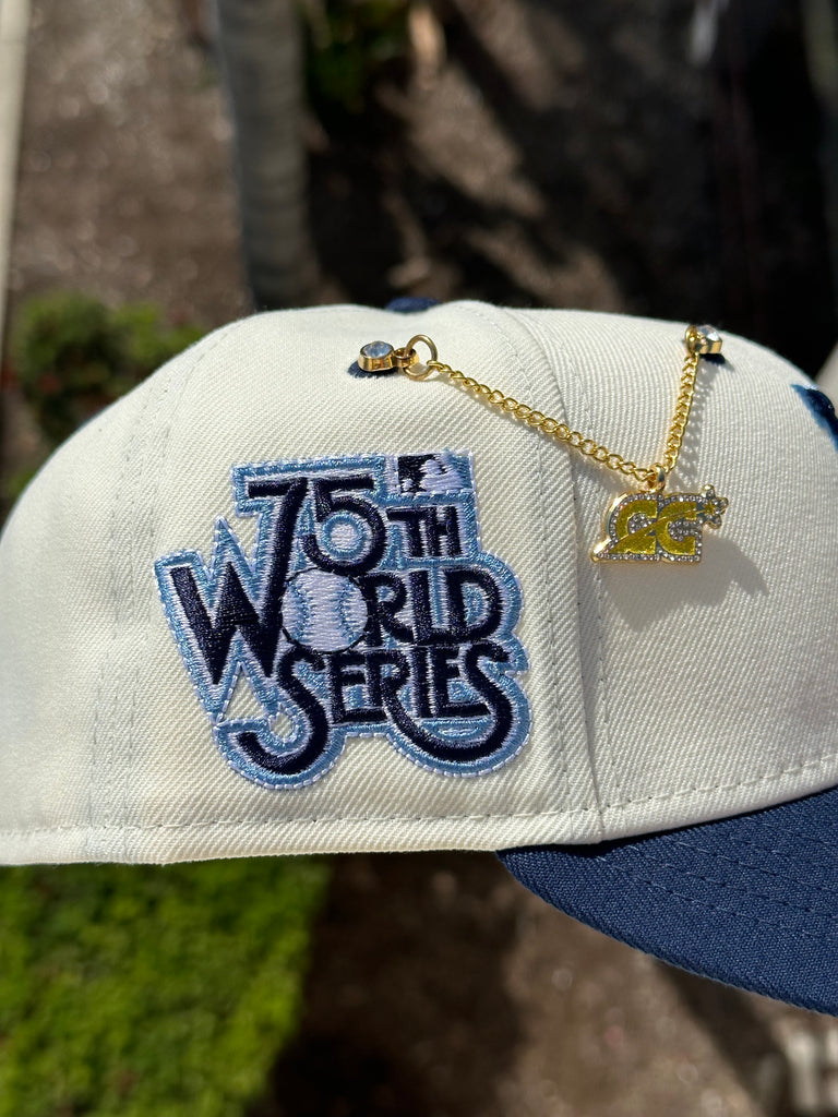 NEW ERA EXCLUSIVE 59FIFTY CHROME WHITE/NAVY LOS ANGELES DODGERS W/ 75TH WORLD SERIES PATCH (ICY UV)