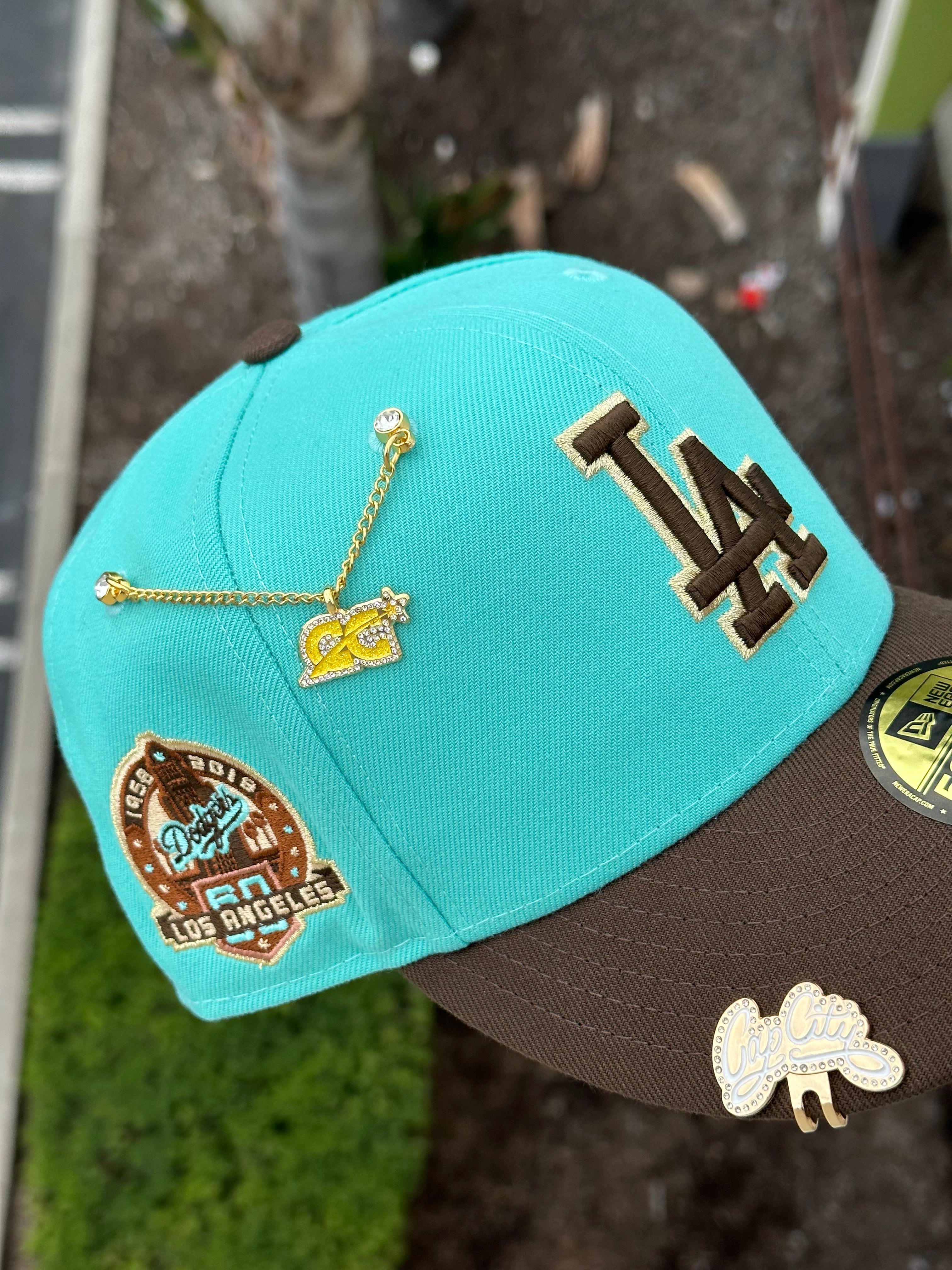 NEW ERA EXCLUSIVE 59FIFTY MINT/WALNUT LOS ANGELES DODGERS W/ 60TH ANNIVERSARY PATCH