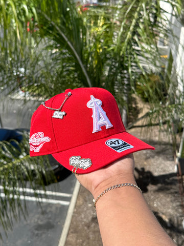 NEW* RED ANAHEIM ANGELS '47 CAPTAIN SNAPBACK W/ 2002 WORLD SERIES PATCH (PINK UV)
