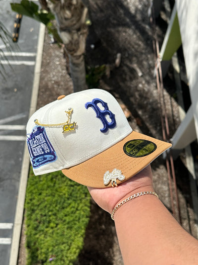 NEW ERA EXCLUSIVE 59FIFTY CHROME WHITE/KHAKI BOSTON RED SOX W/ 1999 ALL STAR GAME PATCH (ICY UV)