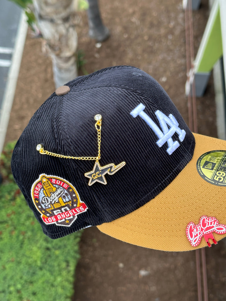 NEW ERA EXCLUSIVE 59FIFTY CORDUROY/KHAKI LOS ANGELES DODGERS W/ 60TH ANNIVERSARY PATCH (BROWN UV)