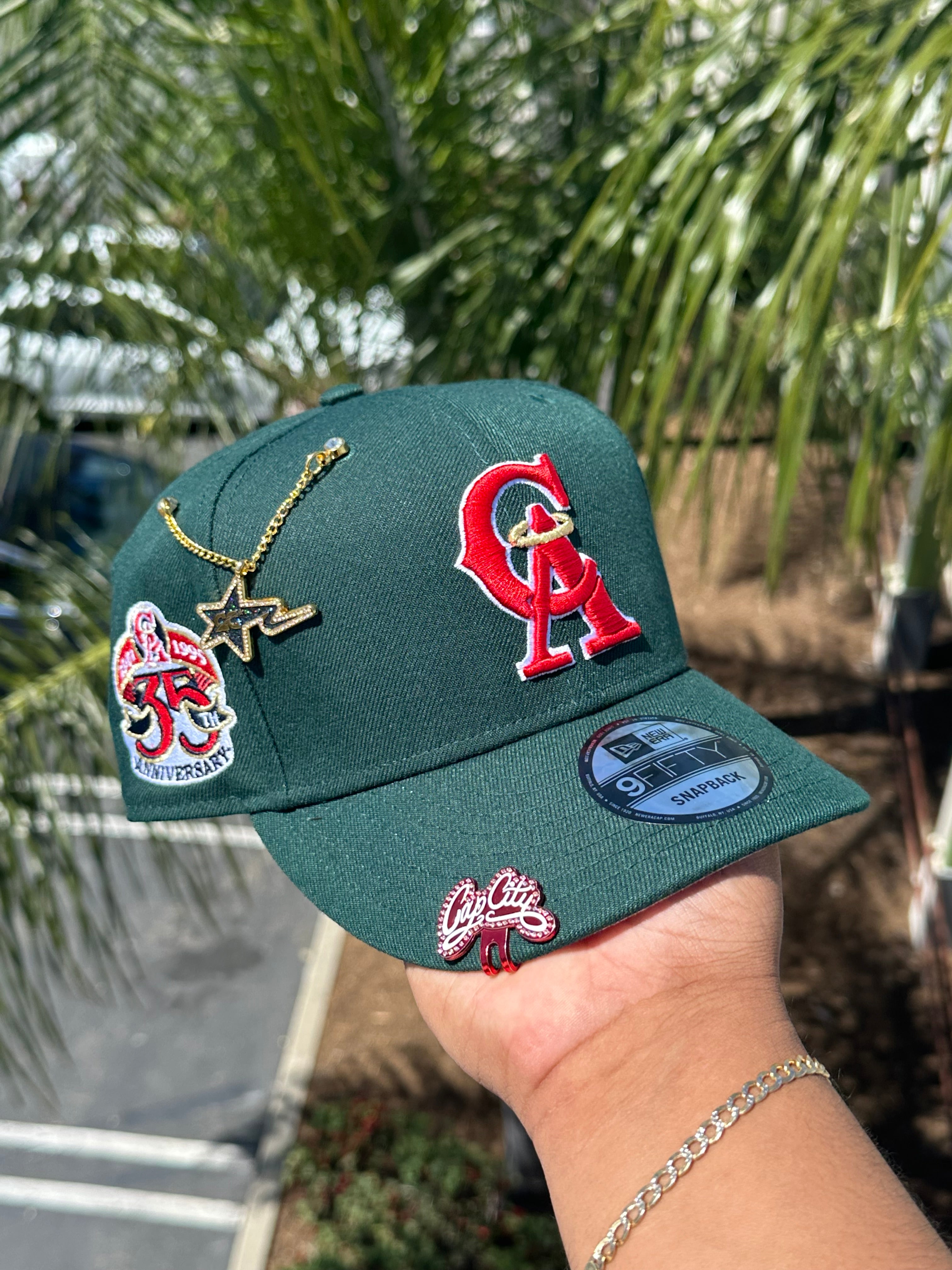 NEW ERA EXCLUSIVE 9FIFTY FOREST GREEN ANAHEIM ANGELS SNAPBACK W/ 35TH ANNIVERSARY PATCH