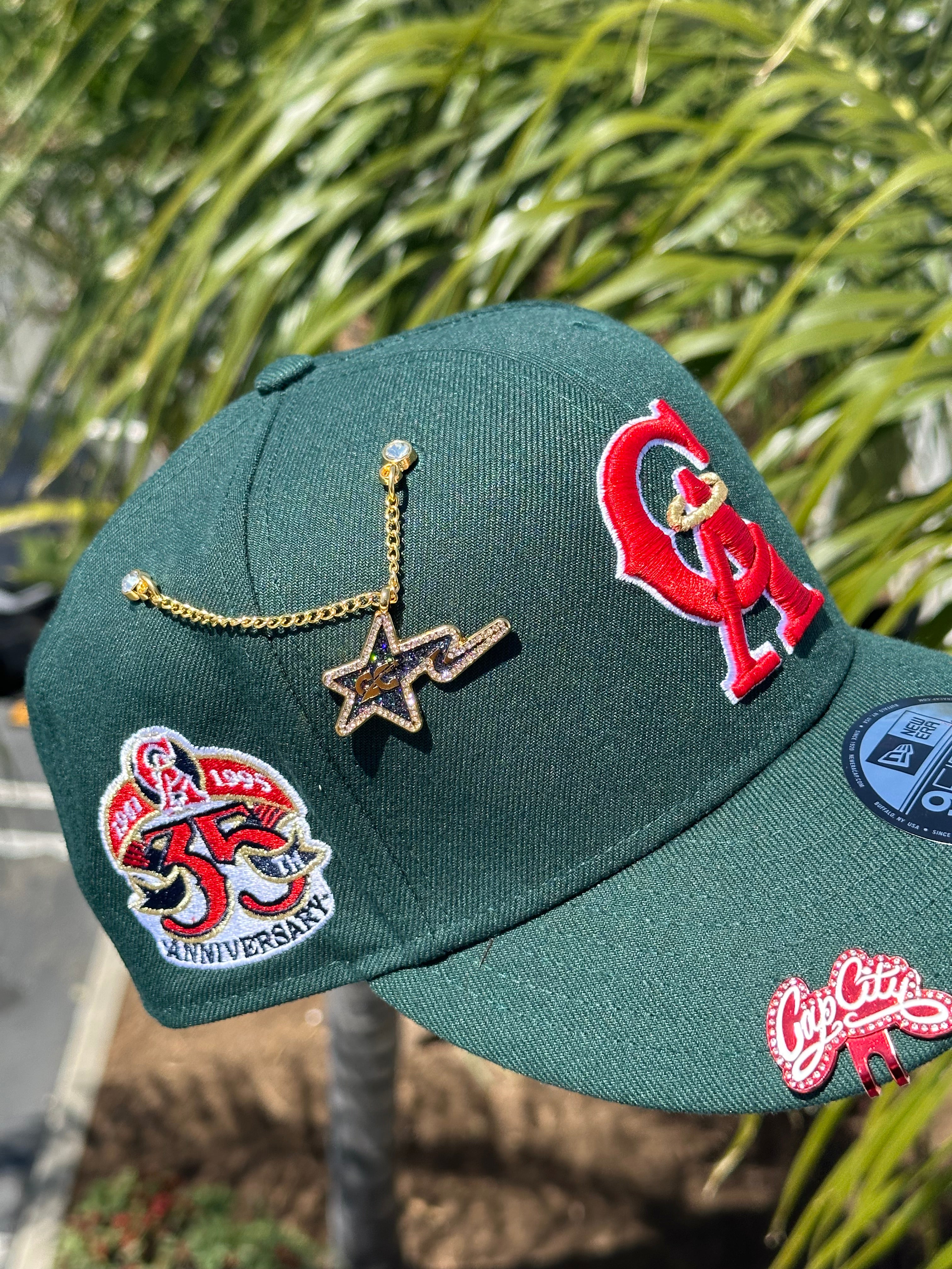 NEW ERA EXCLUSIVE 9FIFTY FOREST GREEN ANAHEIM ANGELS SNAPBACK W/ 35TH ANNIVERSARY PATCH