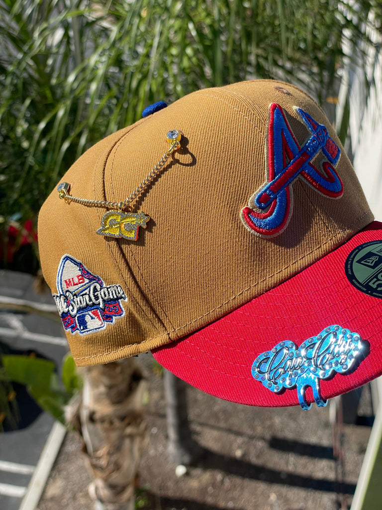 NEW ERA EXCLUSIVE 59FIFTY TAN/RED ATLANTA BRAVES W/ 2009 ALL STAR GAME PATCH (BLUE UV)