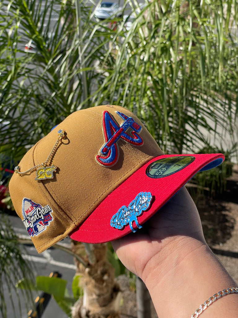NEW ERA EXCLUSIVE 59FIFTY TAN/RED ATLANTA BRAVES W/ 2009 ALL STAR GAME PATCH (BLUE UV)
