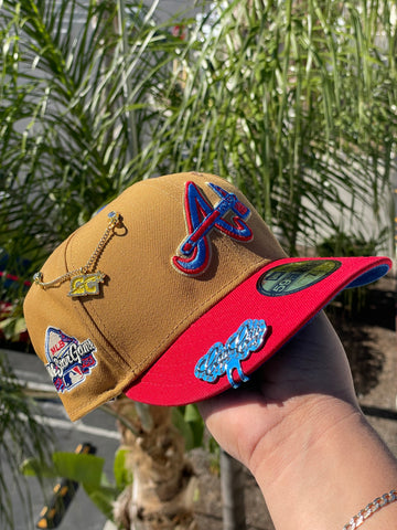 NEW ERA EXCLUSIVE 59FIFTY TAN/RED ATLANTA BRAVES W/ 2009 ALL STAR GAME PATCH (BLUE UV)