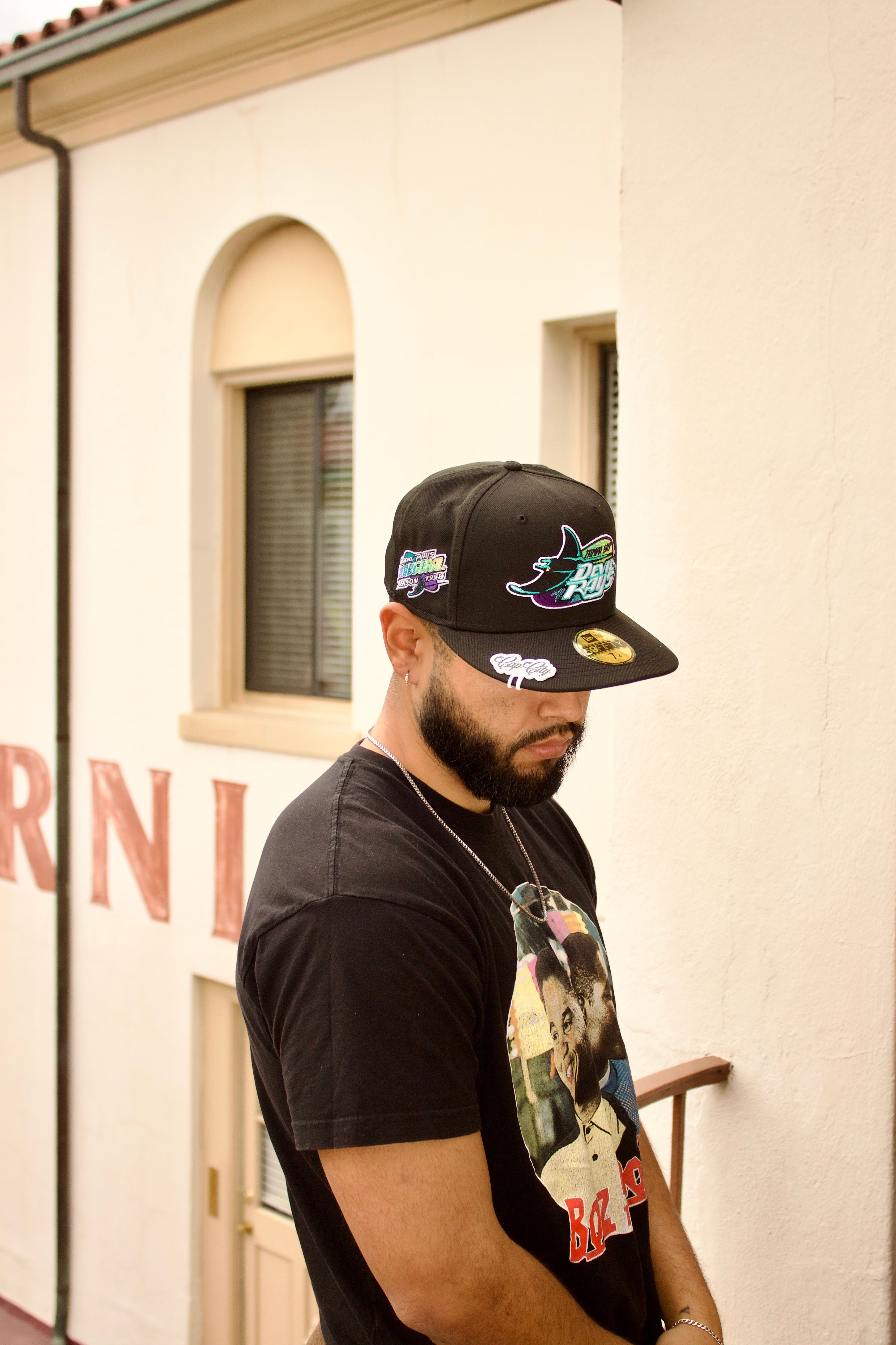 NEW ERA EXCLUSIVE 59FIFTY BLACK TAMPA BAY DEVILRAYS W/ 1998
