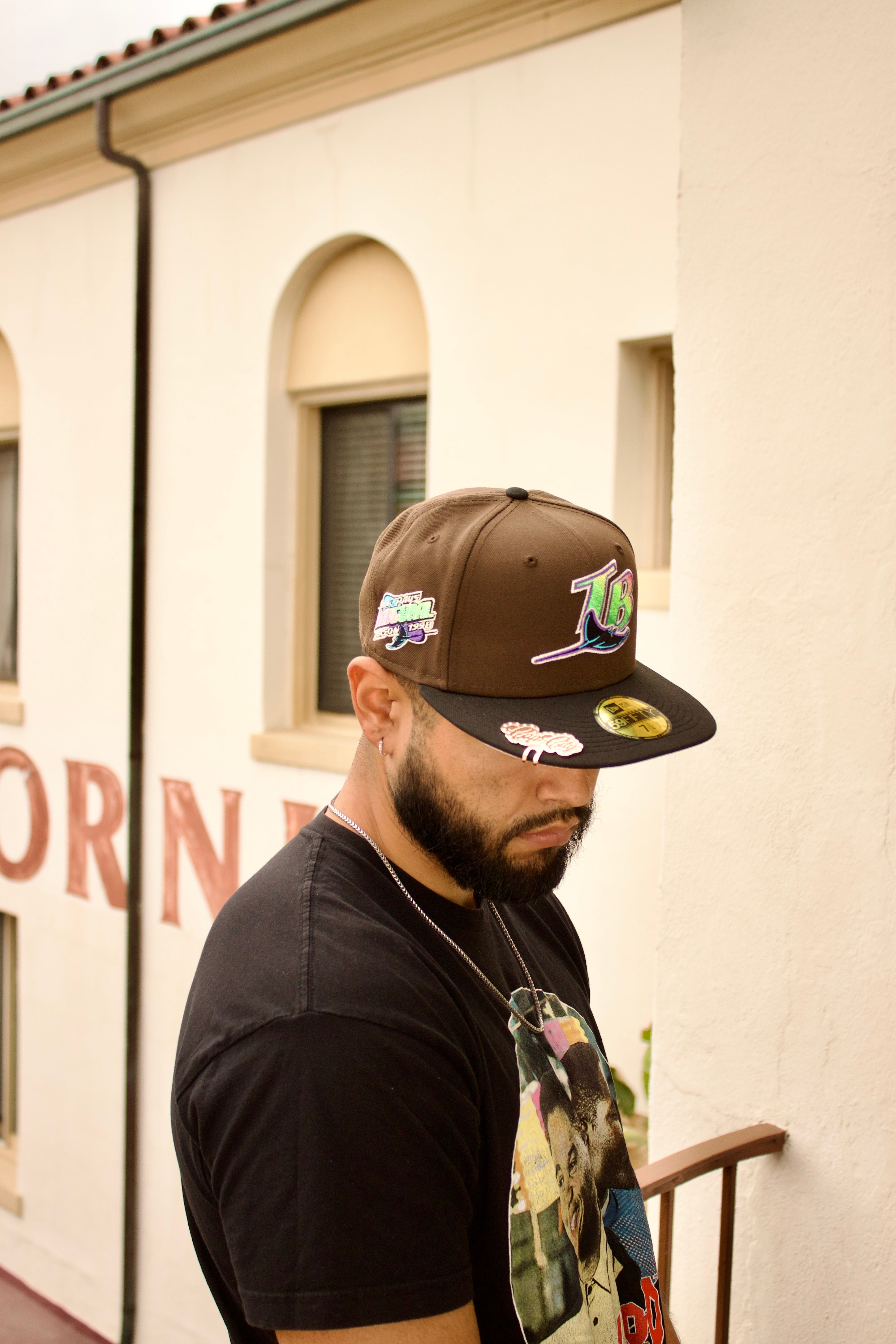 NEW ERA EXCLUSIVE 59FIFTY MOCHA/BLACK TAMPA BAY RAYS W/ 1998 INAUGURAL SEASON PATCH