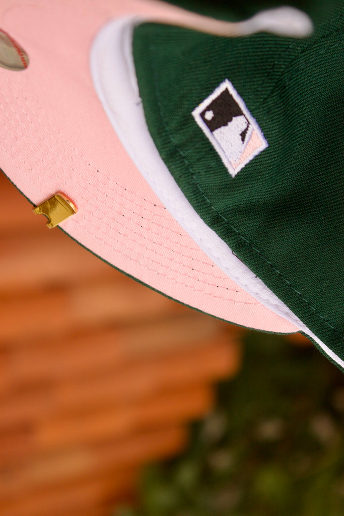 NEW ERA EXCLUSIVE 59FIFTY FOREST GREEN LOS ANGELES DODGERS W/ 50TH ANNIVERSARY PATCH + PALM TREE PATCH (PINK UV)