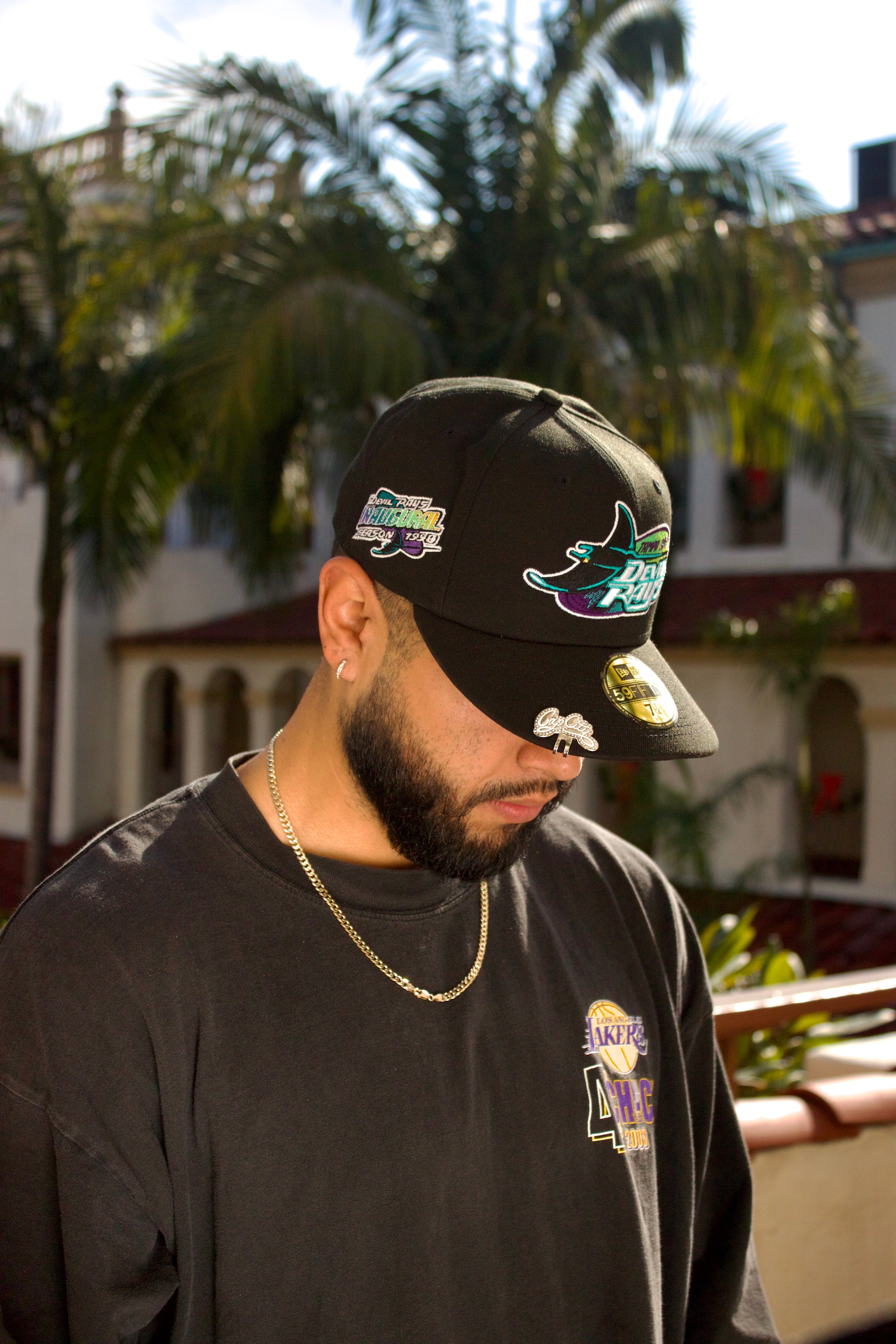 EXCLUSIVO NEW ERA 59FIFTY CERRADA BLACK TAMPA BAY DEVILRAYS CON PARCHE DE TEMPORADA INAUGURAL DE 1998 