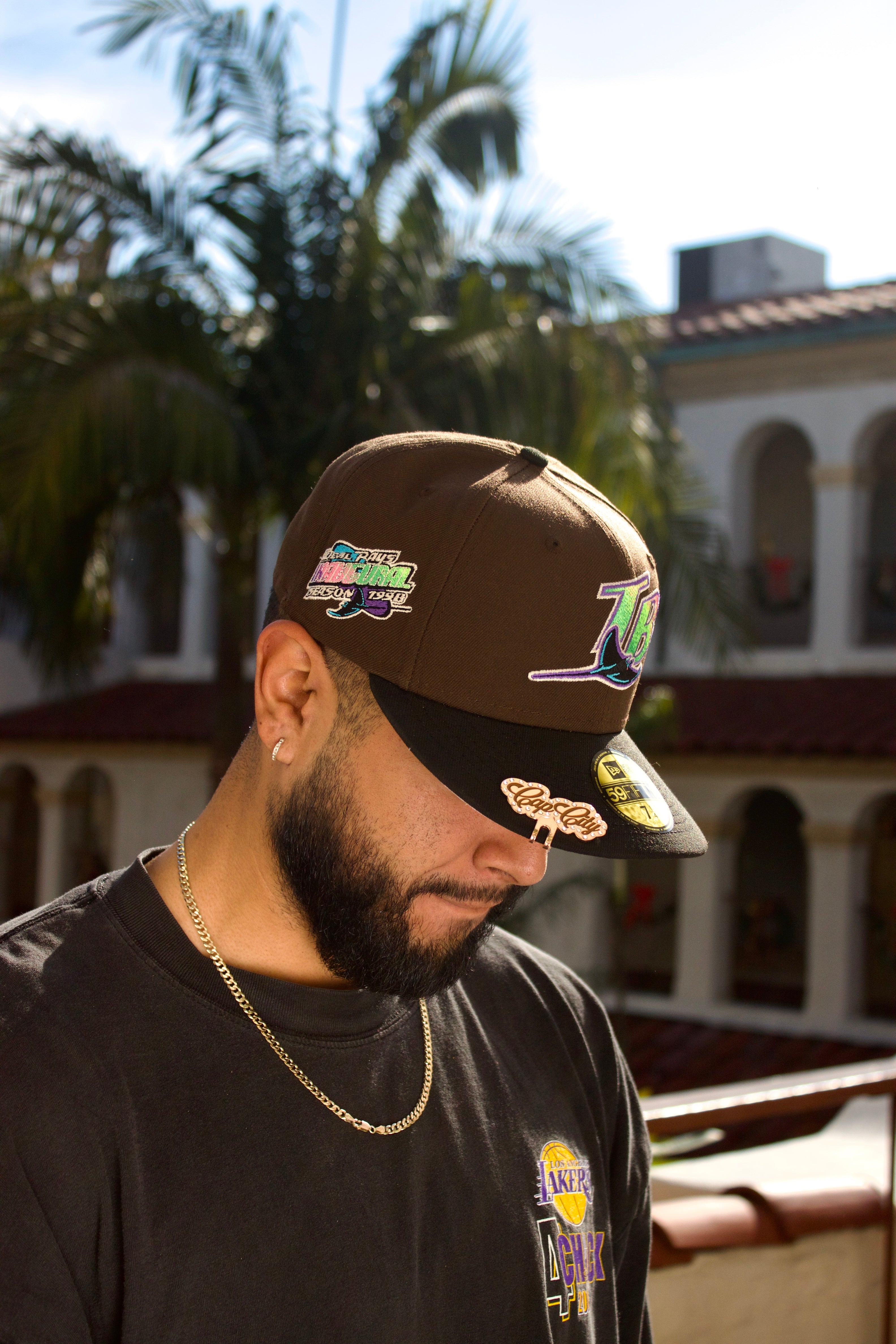 EXCLUSIVO DE NEW ERA 59FIFTY CERRADA MOCHA/NEGRO TAMPA BAY RAYS CON PARCHE DE LA TEMPORADA INAUGURAL DE 1998 