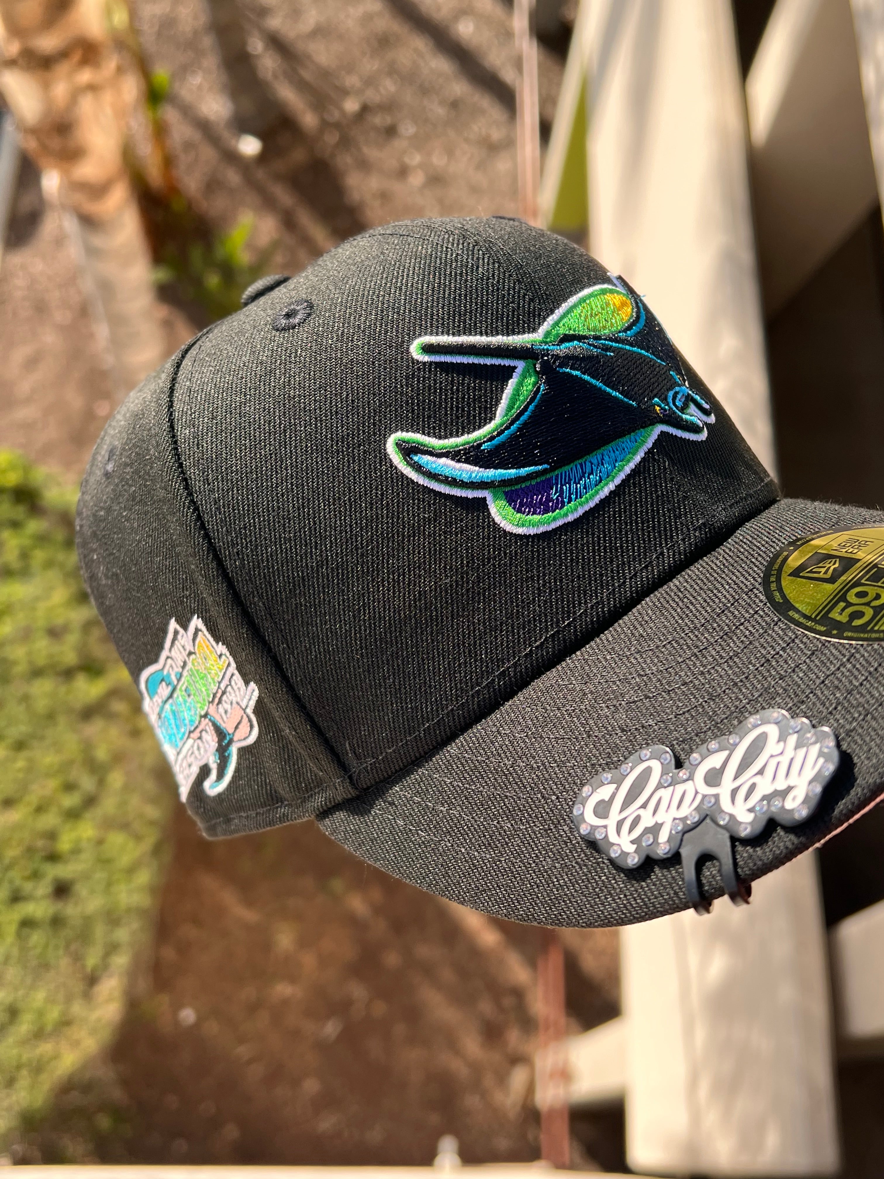 NEW ERA EXCLUSIVE 59FIFTY BLACK TAMPA BAY RAYS W/ 1998 INAUGURAL SEASO