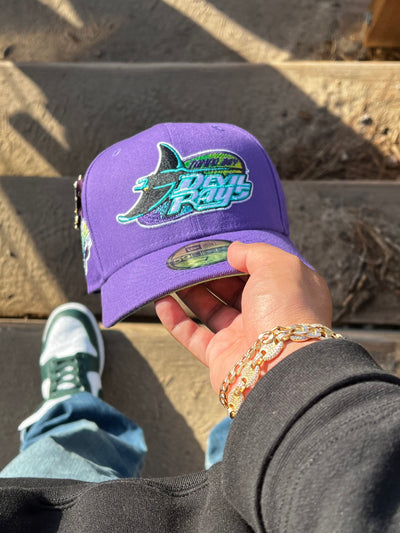 NEW ERA EXCLUSIVE 59FIFTY PURPLE TAMPA BAY DEVIL RAYS W/ 1998 INAUGURAL SEASON PATCH (NEON GREEN UV)