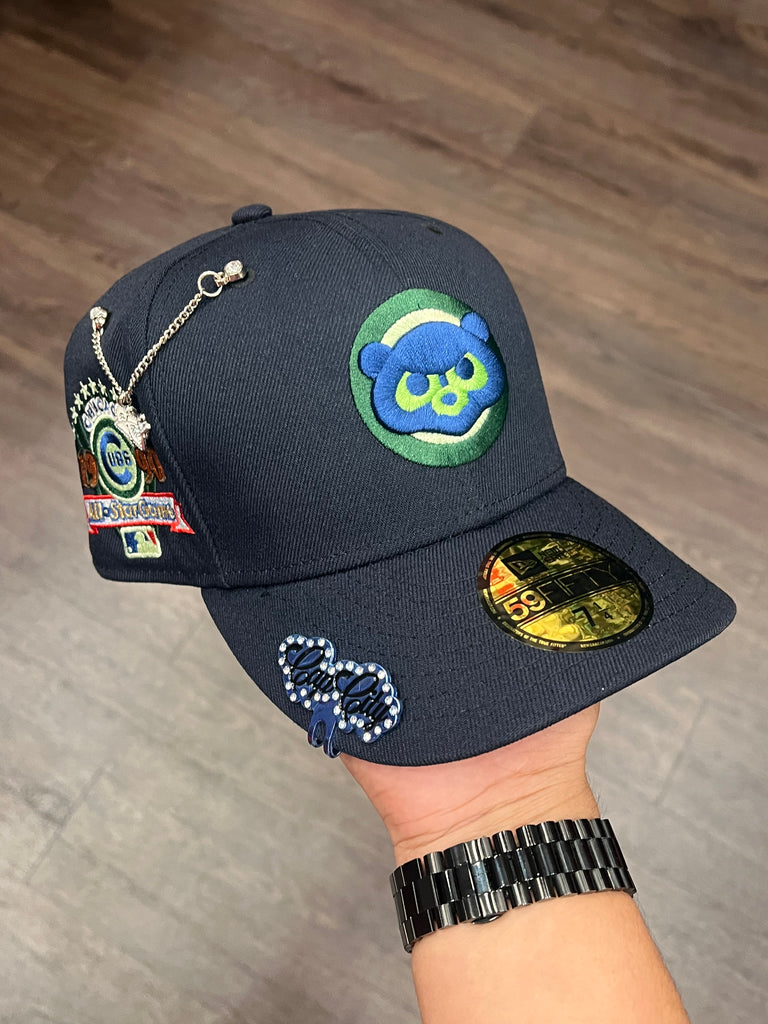 NEW ERA EXCLUSIVE 59FIFTY NAVY CHICAGO CUBS W/ 1990 ALL STAR GAME PATCH (DARK GREEN UV)