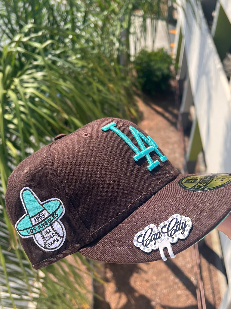 NEW ERA EXCLUSIVE 59FIFTY CHOCOLATE LOS ANGELES DODGERS W/ 1959 ALL STAR GAME PATCH (TURQUOISE UV)