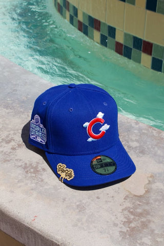 NEW ERA EXCLUSIVE 59FIFTY BLUE CHICAGO CUBS CLOUD EDITION W/ 2016 WORLD SERIES PATCH (ICY UV)