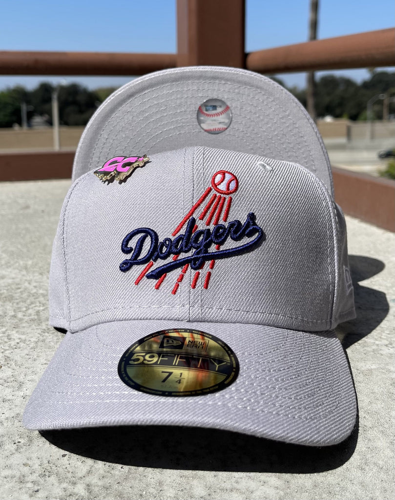 NEW ERA EXCLUSIVE 59FIFTY GREY LOS ANGELES DODGERS BLUE SCRIPT FITTED (GREY UV)
