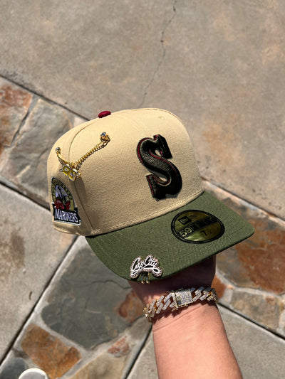 NEW ERA EXCLUSIVE 59FIFTY VEGAS GOLD/OLIVE SEATTLE MARINERS W/ 30TH ANNIVERSARY PATCH (GREY UV)