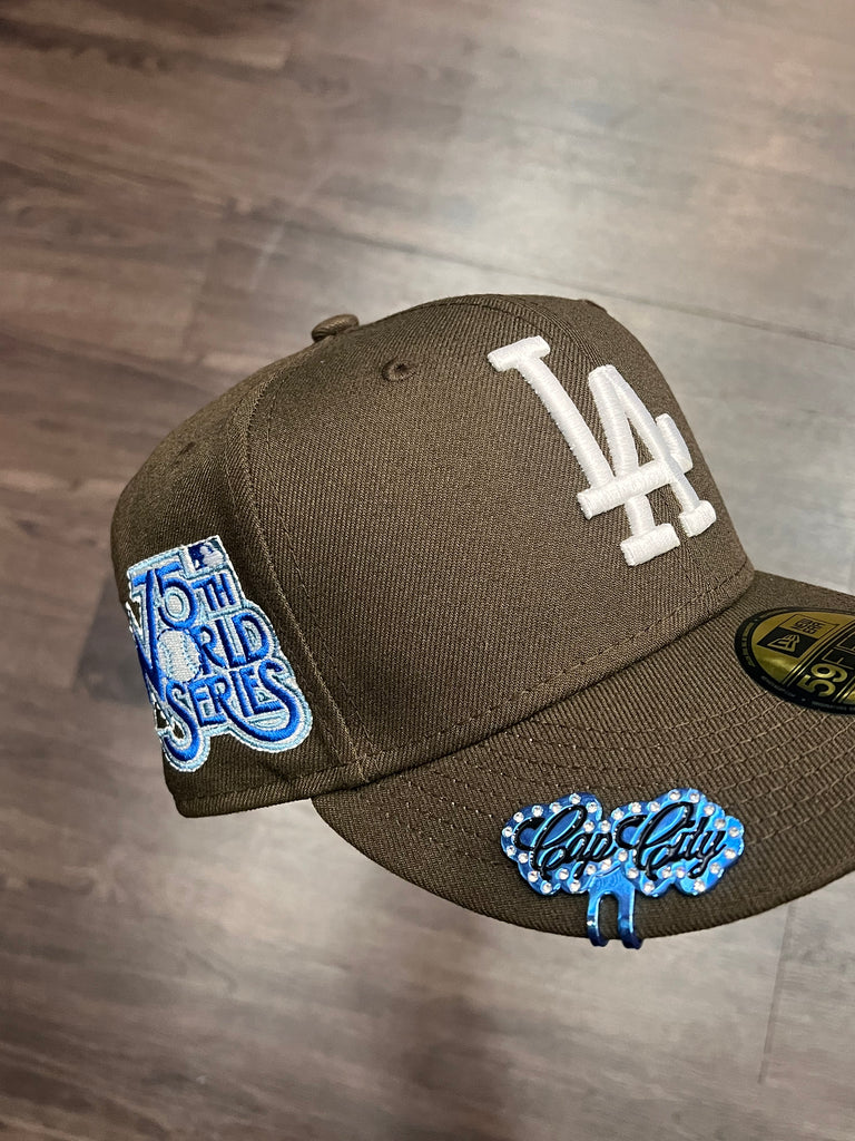 NEW ERA EXCLUSIVE 59FIFTY BROWN LOS ANGELES DODGERS W/ 75TH WORLD SERIES PATCH (ICY UV)